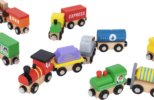 Tooky Toys Set with Train made of Wood for 3++ Years