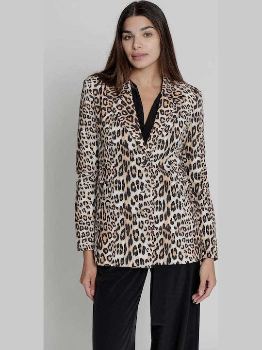 Moutaki Μακρύ Γυναικείο Σακάκι Animal Print