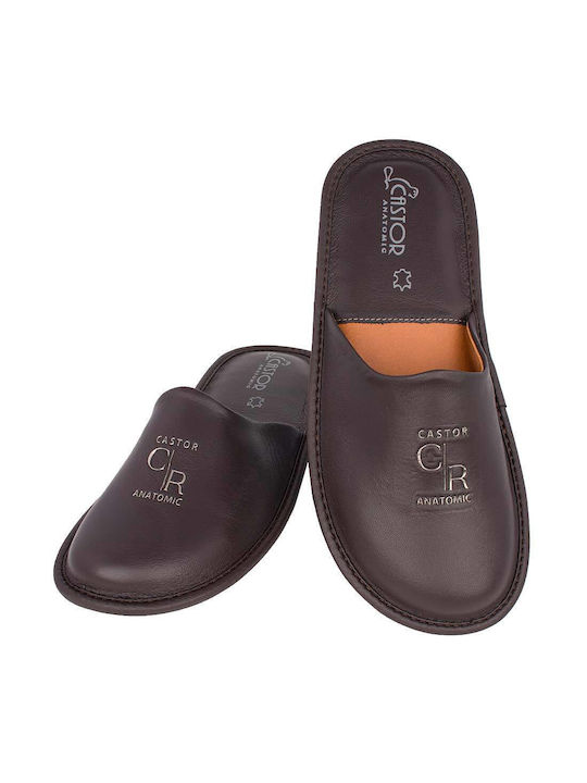 Castor Anatomic Men's Leather Slippers Coffee