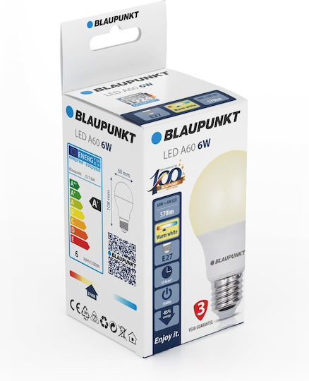Blaupunkt LED Bulb 6W 108mm For E27 Socket And A60 Shape Warm White 900lm