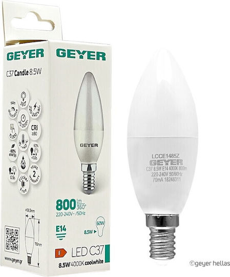 Geyer Bec LED 8.5W pentru Soclu E14 și Formă C37 Alb natural