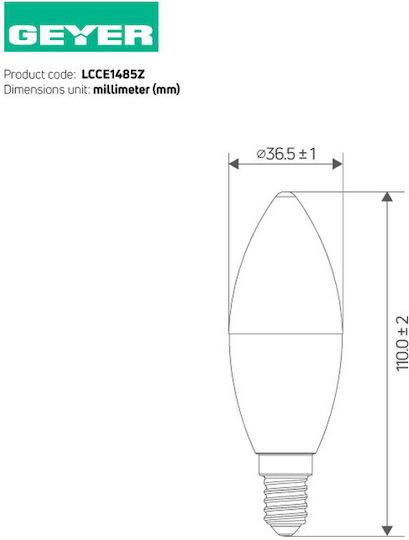 Geyer Bec LED 8.5W pentru Soclu E14 și Formă C37 Alb natural