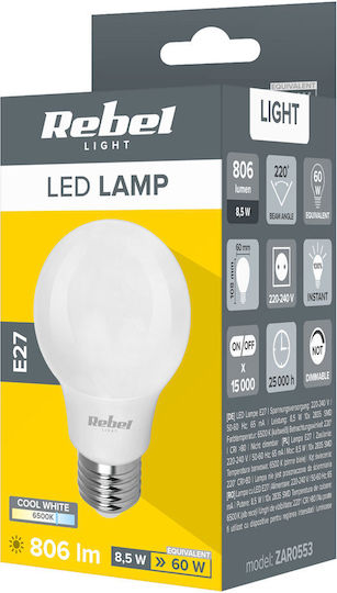 Rebel Λάμπα LED 8.5W για Ντουί E27 και Σχήμα A60 Ψυχρό Λευκό 806lm