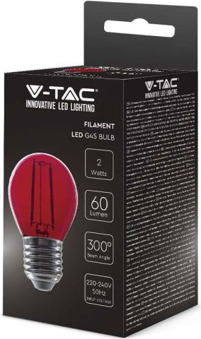 V-TAC Bec LED 2W 72mm pentru Soclu E27 și Formă G45 Roșu 60lm