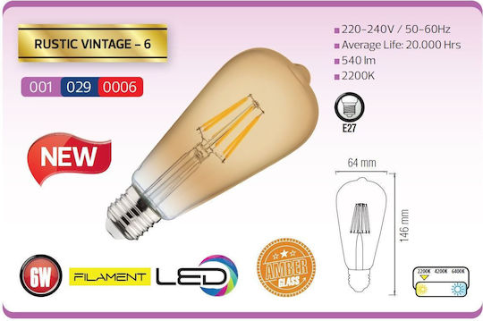 Horoz Electric Vintage-6 LED Bulb 6W 146mm for Socket E27 Warm White 540lm