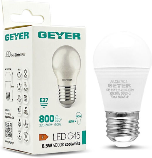 Geyer Λάμπα LED 8.5W για Ντουί E27 και Σχήμα G45 Φυσικό Λευκό
