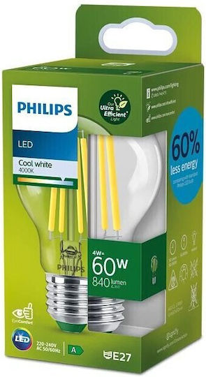 Philips LED Крушка 4W за Цокъл E27 и Форма A60 Естествено бяло 840лм