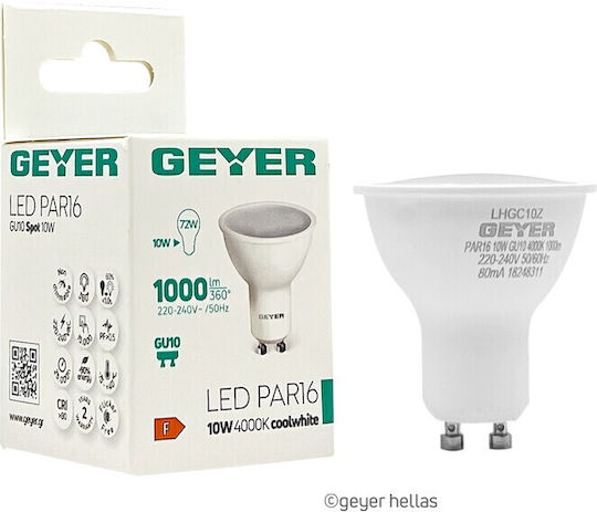 Geyer LED Bulb 10W for Socket GU10 and Shape PAR16 Natural White 1000lm