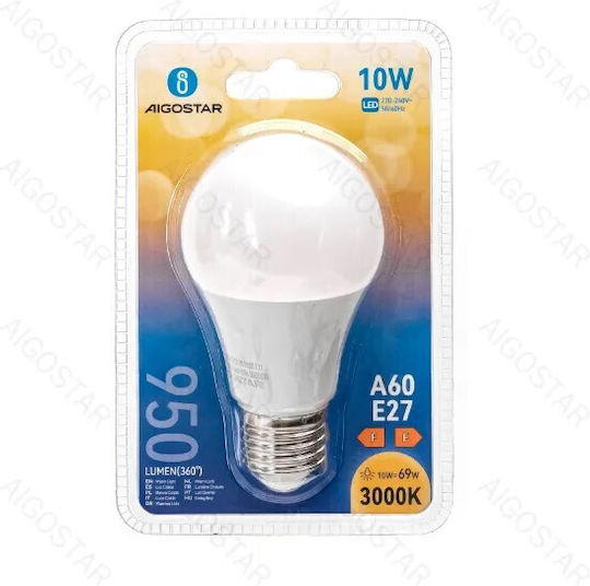 Aigostar Λάμπα LED 10W για Ντουί E27 και Σχήμα A60 Θερμό Λευκό 800lm