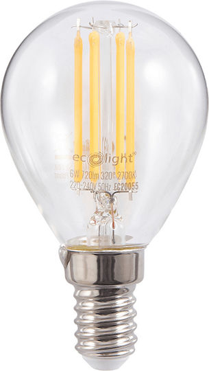 Eco Light Bec LED 6W pentru Soclu E14 Alb cald 720lm