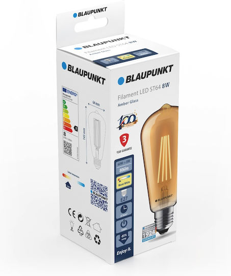 Blaupunkt LED Bulb 8W for Socket E27 and Shape ST64 Warm White 806lm Dimmable