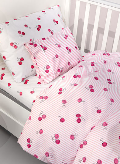 Guy Laroche Cherries Baby Sheets Set Crib Cotton Cherries Pink 115x170cm 3pcs