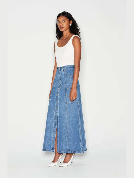 Nadia Rapti Denim High-waisted Maxi Skirt Blue