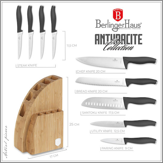 Berlinger Haus Anthracite Collection Set Cuțite Cu Bază Din Oțel Inoxidabil 9 Bucăți