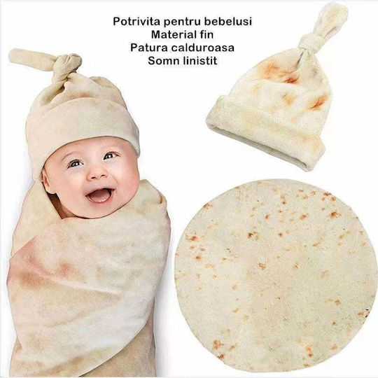 Set Pătură Flanel și Căciulă Flippy Formă de Plic pentru Nou-Născuți Material Poliester 85 Cm Crem