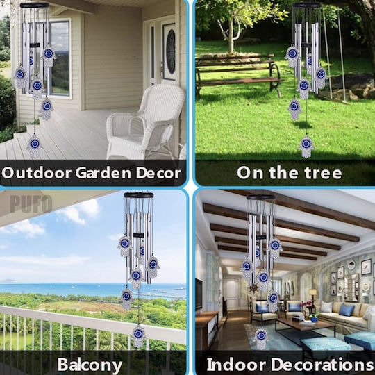 Silver Metal Wind Chime Sound Tubes Home Garden Hand Fatima Design