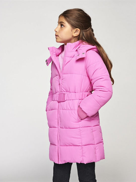 Kids' Quilted Jacket Long with Hood Pink