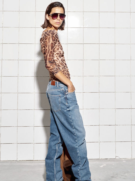 Women's Crop Top Long Sleeve Animal Print Leopard