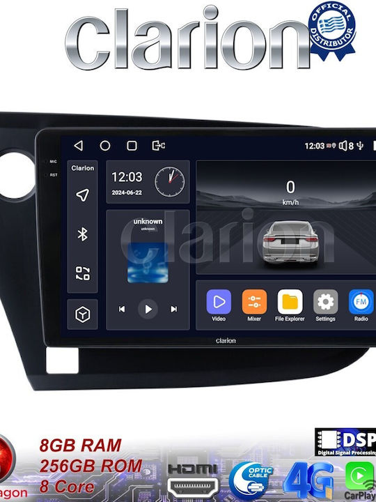 Clarion Ηχοσύστημα Αυτοκινήτου για Honda Insight 2009 > 2014 (Bluetooth/USB/WiFi/GPS/Apple-Carplay/Android-Auto) με Οθόνη Αφής 9.5"