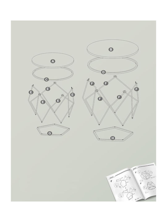 Rotund Măsuță auxiliară Metalica Alb 2buc L50xW50xH40cm.