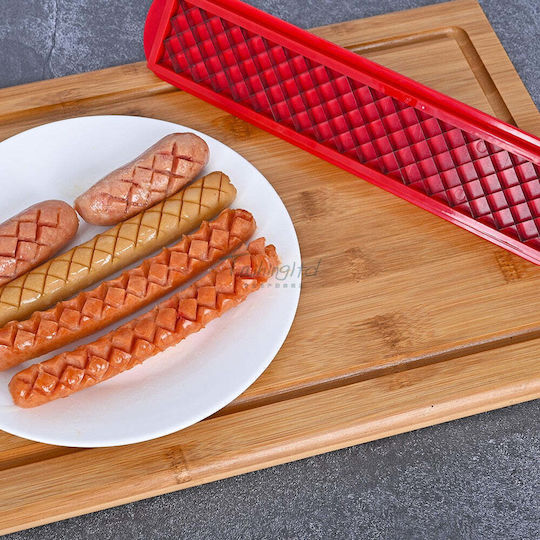 Feliator manual pentru hot dog Flippy, tăietor manual pentru cârnați hot dog, potrivit pentru grătar, 29,5 x 6,5 cm, din oțel inoxidabil ABS, roșu