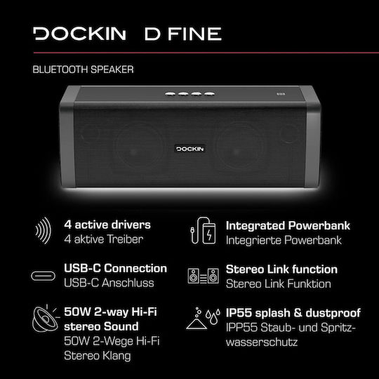 Dockin D Fine Bluetooth Speaker 50W with Battery Life up to 10 hours Gray