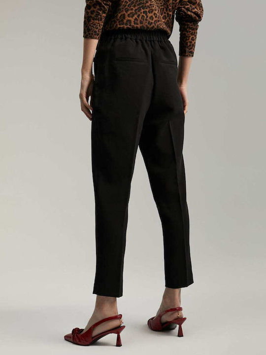 Damen Stoff Capri Hose mit Gummizug Schwarz