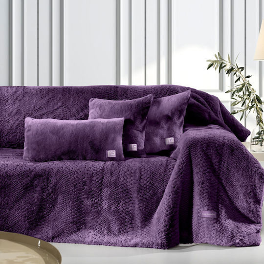 Guy Laroche Crusty Ριχτάρι Πολυθρόνας Γούνινο 130x170εκ. Aubergine με Μαξιλαροθήκη 1133086220007