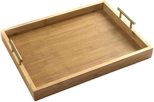 Elegant Bamboo Wood Serving Tray with Metal Handles 32 x 22 cm