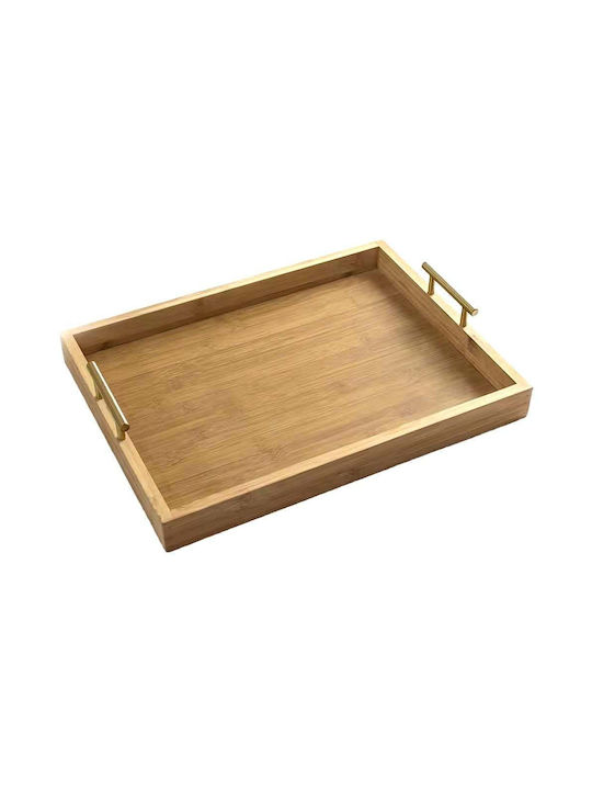 Elegant Bamboo Wood Serving Tray with Metal Handles 38 x 26 cm