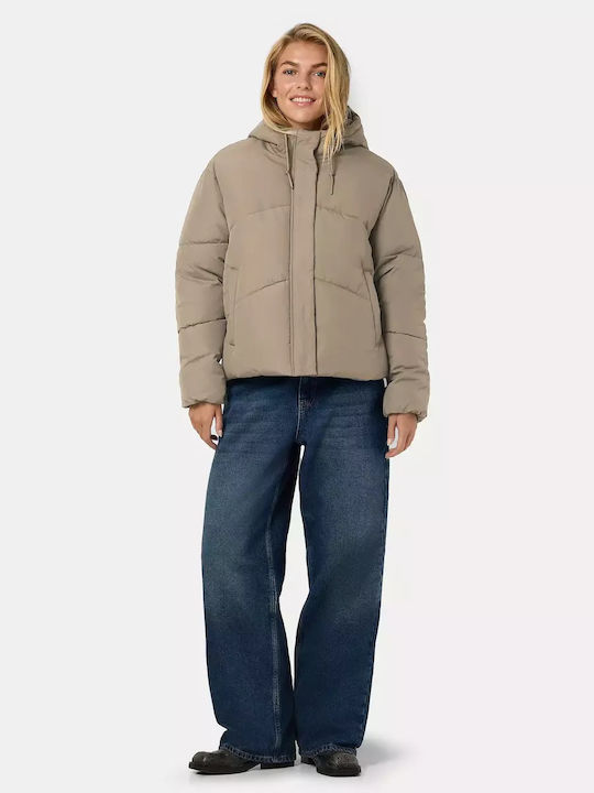 Women's Short Puffer Jacket for Winter Beige