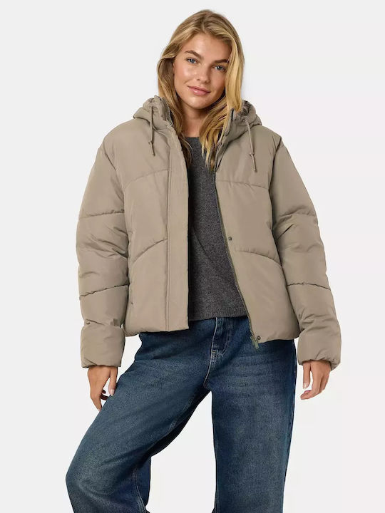 Women's Short Puffer Jacket for Winter Beige