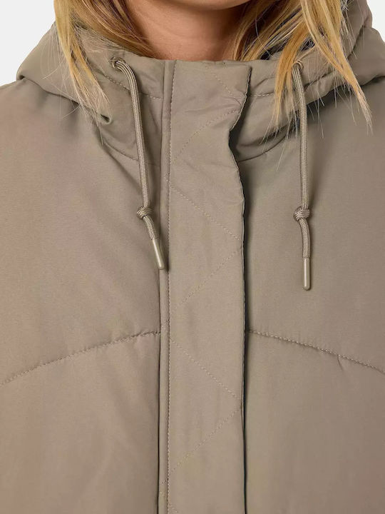 Women's Short Puffer Jacket for Winter Beige