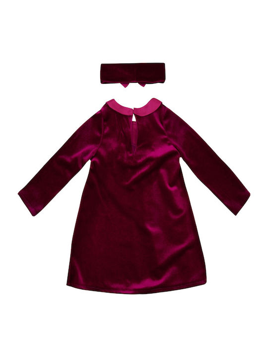 Children's Dress Long Sleeve Velvet in Eggplant Color