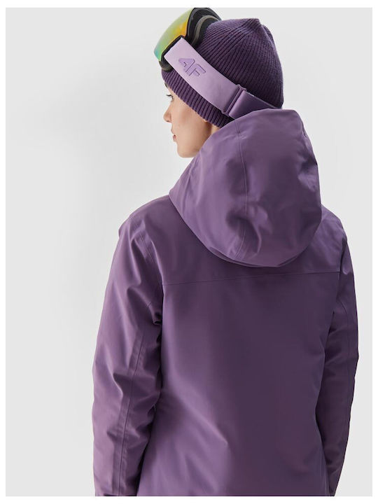 4F Women's Short Lifestyle Jacket Waterproof for Winter with Hood Purple