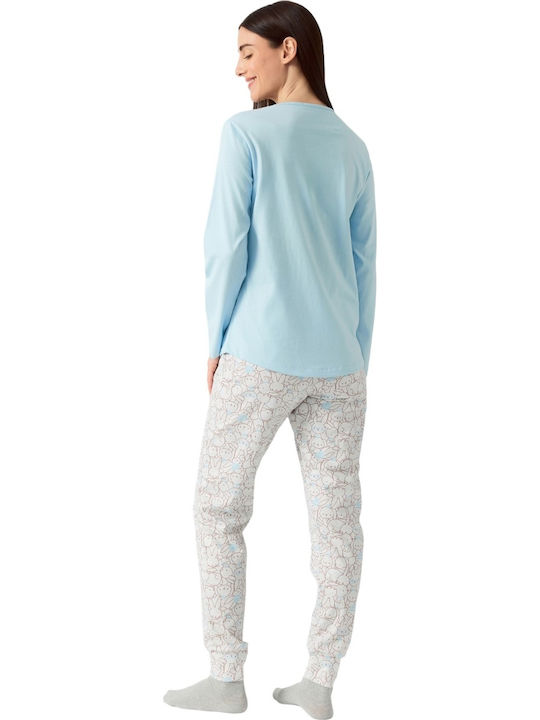 Minerva Winter Women's Pyjama Set Sky Blue Allover Bunny