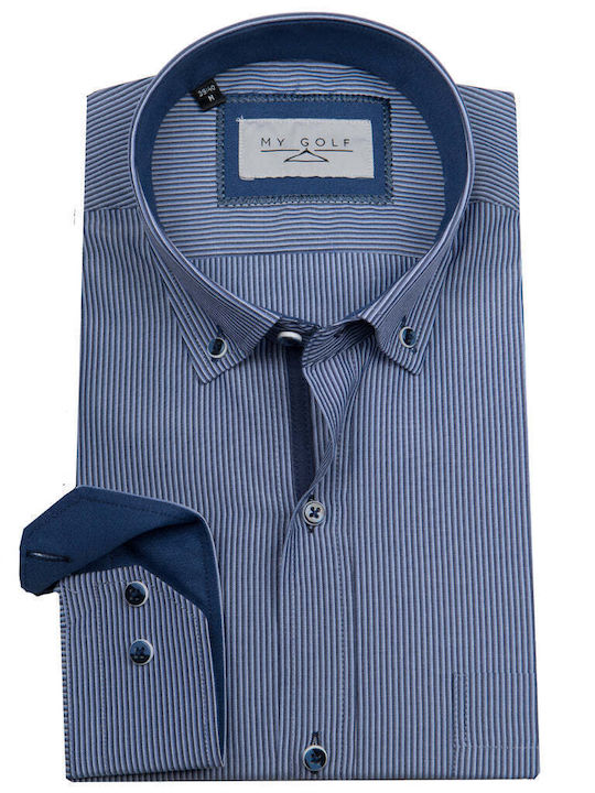 Long-sleeved Cotton Shirt Striped Blue