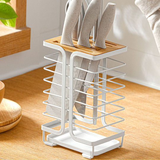Depozitare Tacâmuri și Ustensile Fluffy Metal Bamboo 23 X 15.5 Cm Alb