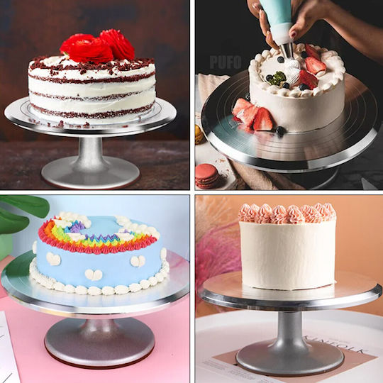 Professional Rotating Decorative Platter Pufo Cake In Stainless Steel Cake Presentation Decoration 30 Cm