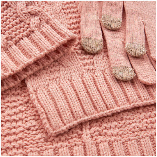 Frauen Set mit Beanie Gestrickt in Rosa Farbe
