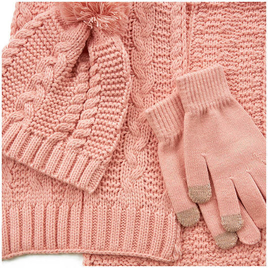 Frauen Set mit Beanie Gestrickt in Rosa Farbe