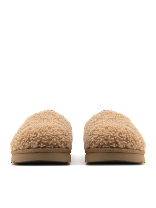 Tasman Maxi Curly Leather Winter Women's Slippers Brown