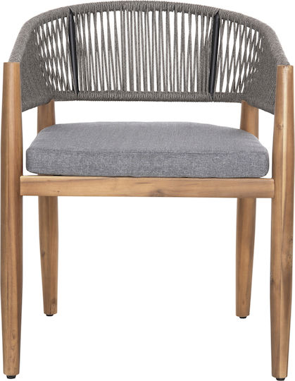 Outdoor-Sessel Hölzernes Navan Natural - Grey mit Kissen 4Stück 59x58x76εκ.