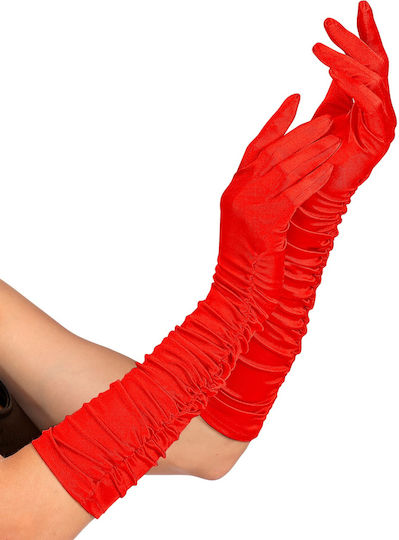 Adult Satin Elastic Scrunch Red Gloves 44cm