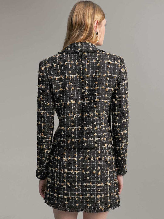 Lola Casademunt Lung Blazer pentru femei Încrucișat Sacou Black/Gold Lola Casademunt Lung Blazer pentru femei Încrucișat Sacou Black/Gold