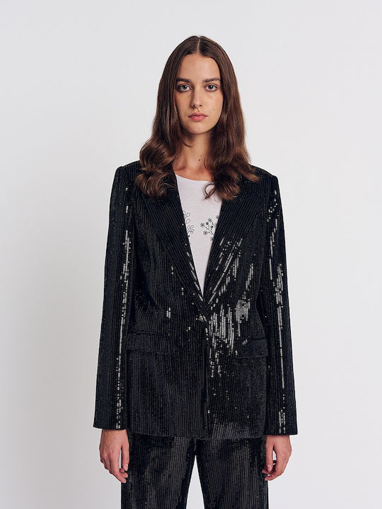 Forel Damen Samt Blazer Black mit Pailletten