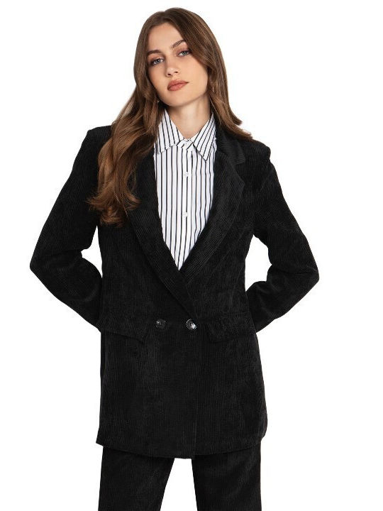 Toi&Moi Women's Corduroy Double Breasted Blazer Black