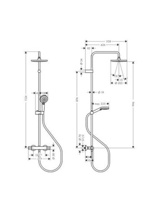 Hansgrohe Reglabilă Coloană de duș fără Baterie Argintiu