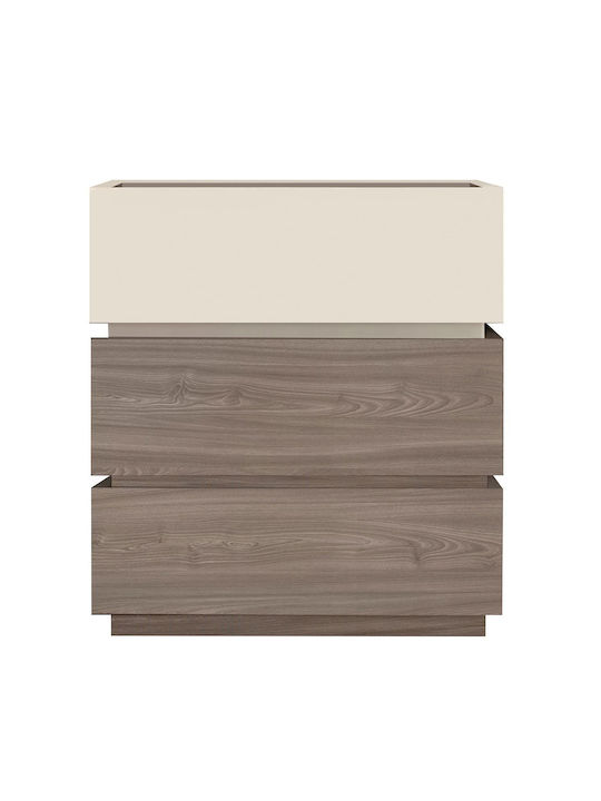Vanity Wooden Chest of Drawers with 3 Drawers Sonoma Oak & Cream 60x40x66cm