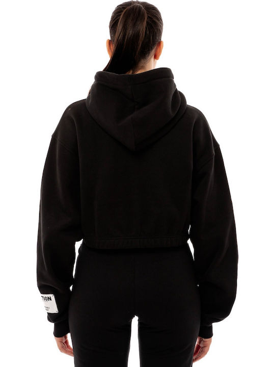 Gekürzt Damen Sweatshirt Kapuzen Schwarz